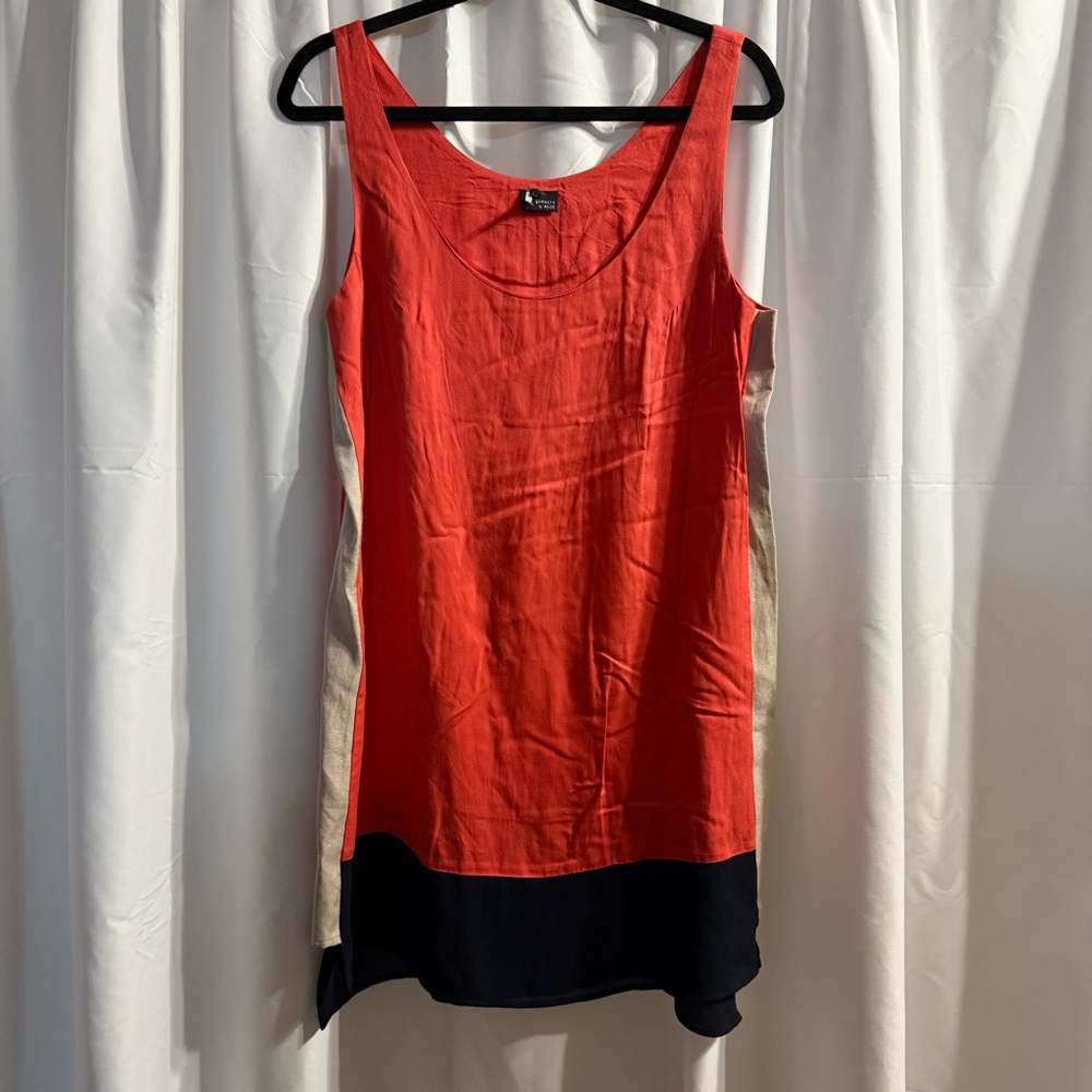 Sparkle & Fade Red-Orange/Navy/Tan Mini Dress - Size L